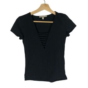 Express Black Cut Out V-Neck Short Sleeve T-Shirt‎ XS